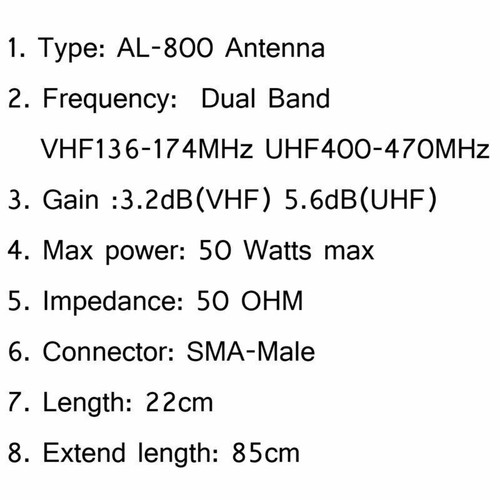 AL-800 High Gain Dual Band Extendable Antenna SMA-Male Per Icom Yaesu Radio H7 - Zdjęcie 7 z 7