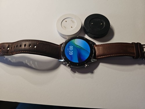 Huawei GT LTN-B19 Smart Watch -Black brown leather strap - 第 1/4 張圖片