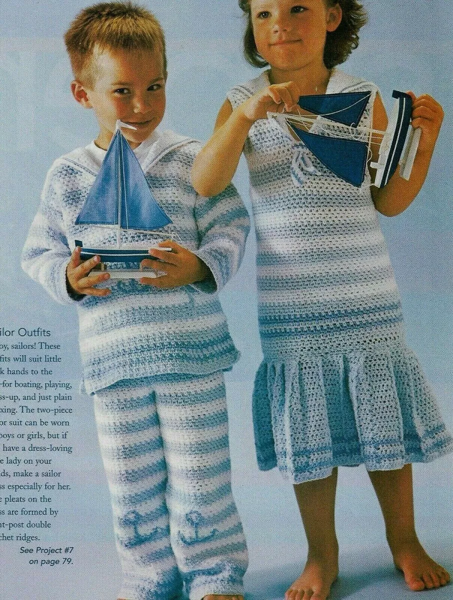 SAILOR OUTFITS BOY & GIRL DRESS BABY & CHILD SIZES CROCHET PATTERN  INSTRUCTIONS