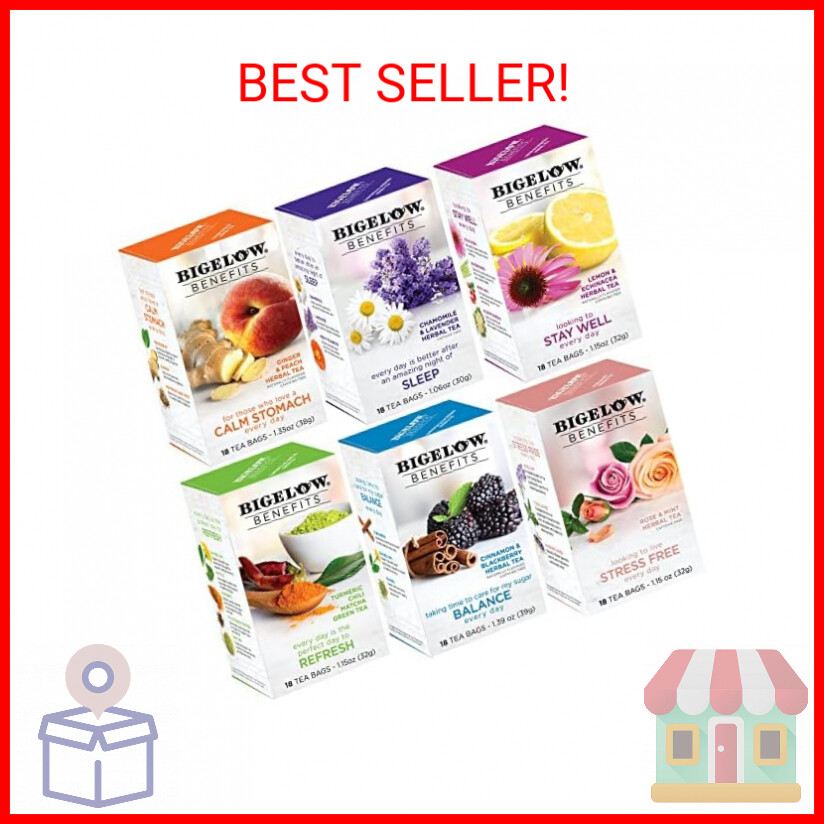 Bigelow Benefits Wellness Teas Variety Pack, Mixed Caffeinated, 18 Count, 6 Pack