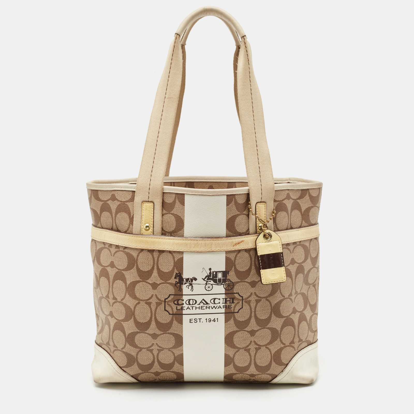 Coach Heritage Stripe Tricolor Canvas Tote Bag