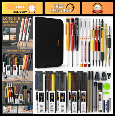 34 Pack Carpenter Pencil Set, Mechanical Pencils, Deep Hole Marker Pens & Scribe