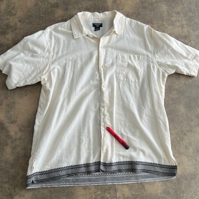 Ralph Lauren Jeans Co Button Down Shirt Mens L White Black Border *DAMAGED*