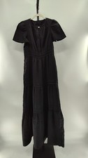 Quince 100% European Linen Tiered Maxi Dress Black Basic Sleeved XS