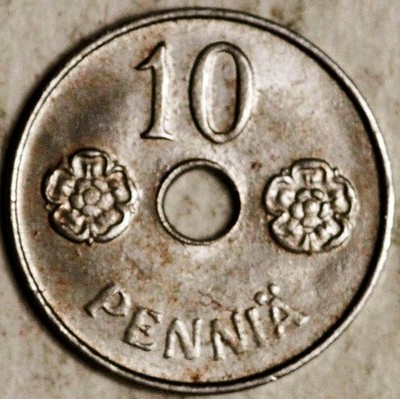 1944 FINLAND 10 PENNIA (BRILLIANT UNC!) IRON