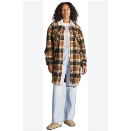 VETEMENTS Vigoss Nordstrom marrone a quadri fienile shacket camicia giacca lunga taglia small sherpa