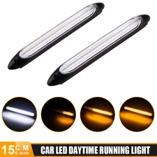 2PC LED DRL Strip Daytime Running Light White Yellow Turn Signal Sequential 15cm