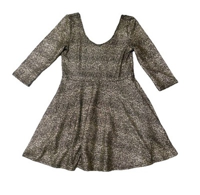 Aeropostale Y2K Mini Skater Dress Sz L Gold Glitter Party Wedding Guest Formal