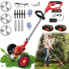 Electric Cordless Grass String Trimmer Lawn Edger Weed Wacker Cutter + 2 Battery