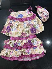 Matilda Jane Girls 3 Piece Short Set Size 6 Floral Print Shirt, Skirt  Hat