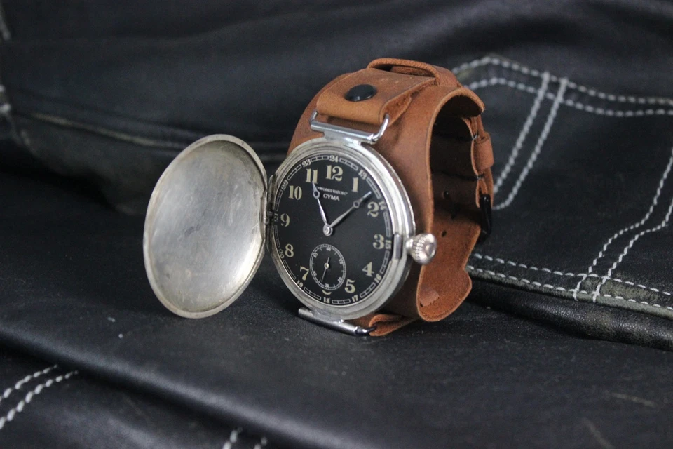 Reloj CYMA Tavannes DE COLECCIÓN Reloj Suizo Matrimonio Hecho a Mano Correa de Cuero Genuino Foto 2 de 4