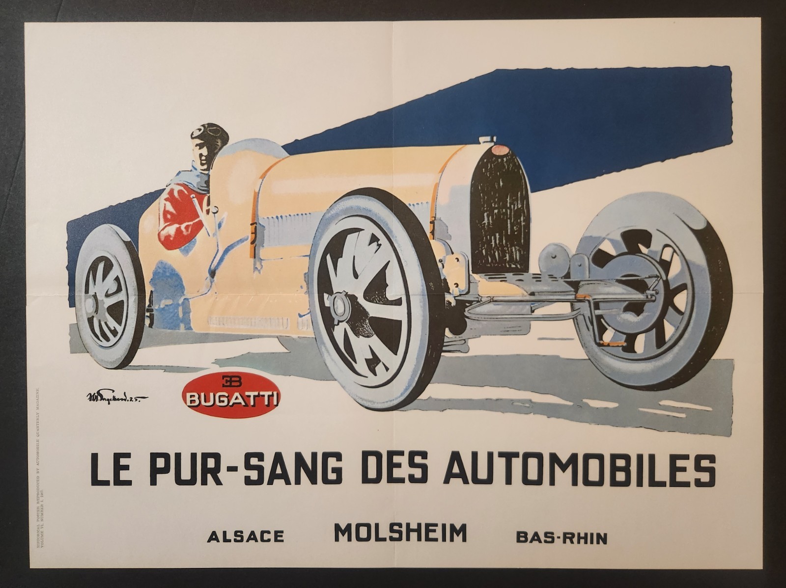 BUGATTI 35 LE PUR-SANG DES AUTOMOBILES ART PRINT 14" X 18" RARE VTG 1967