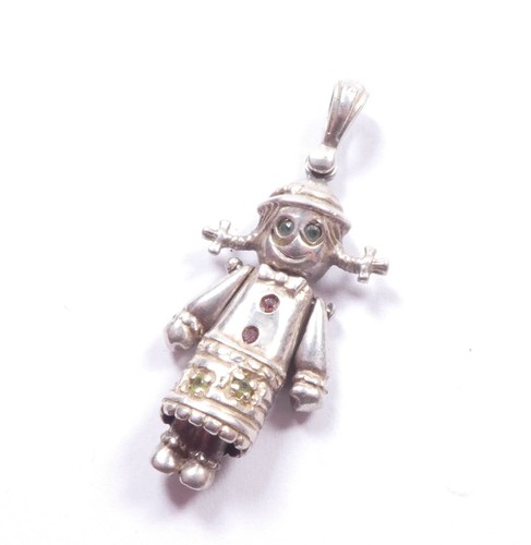 Articulated Ragdoll Rag Doll Pendant Gem Set 925 Sterling Silver
