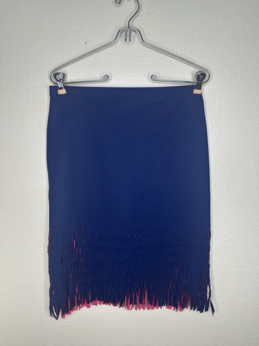 Gonna a matita DION LEE x Carbon38 Navy con frange dettagli a rete foderata rosa US S - Foto 3 di 10