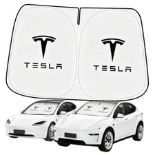Windshield Sunshade for Tesla Model 3 Model Y, Digital Printed Silver-logo