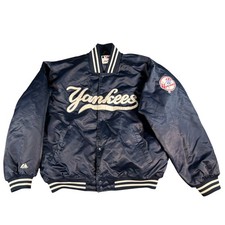 Majestic New York Yankees Jacket Mens XXL Navy Blue Satin Varsity Bomber MLB