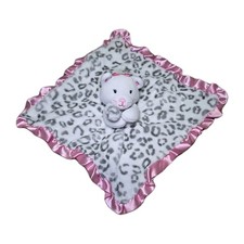 Okie Dokie Cat Leopard Plush Pink Gray Satin Ruffle Lovey Security Blanket