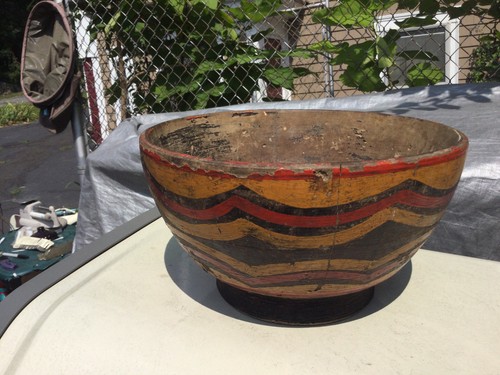 Colonial Antique Primitive Painted Wood Bowl Found In Maine No Reserve - Picture 12 of 12