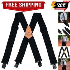 Men's Suspenders Fully Elastic 2 inch Wide X back Heavy Duty Work Suspenders