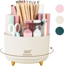 360 Rotating Plastic Desk Pen Organizer with 5 Slots, Dual-Purpose Art Supply Pe