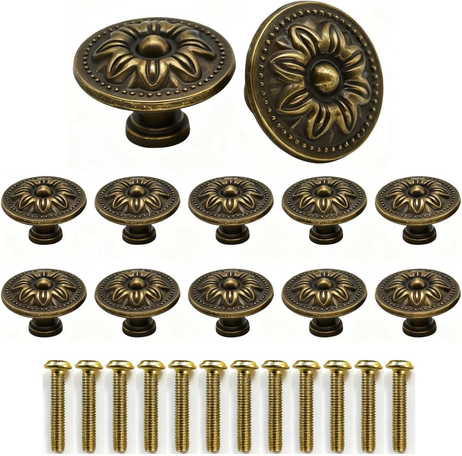 Cabinet Knobs 12PCS Vintage Bronzy 30Mm Antique Bronze Drawer Pull Knobs Kitchen
