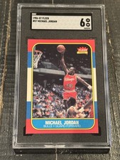 1986-87 Fleer Michael Jordan SGC 6 EX NM Bulls RC Beautiful Rookie Card #57. rookie card picture