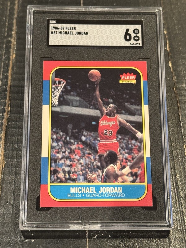 1986-87 Fleer Michael Jordan SGC 6 EX NM Bulls RC Beautiful Rookie Card #57