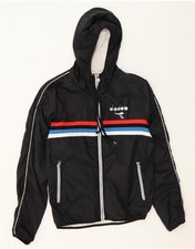 DIADORA Womens Graphic Hooded Tracksuit Top Jacket UK 14 Medium Black CW04