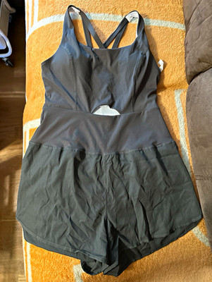 Women s Dark Gray Athleisure Romper One-Piece Sleeveless Strappy Back Stretch L
