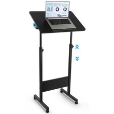 Portable Podium Stand, Rolling Standing Desk with Wheels Lectern Black