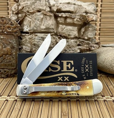 Case XX USA 6.5 Burnt Bone Stag 65345 Stainless Trapper w/Pocket