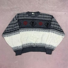 Vintage Abstract Knitted Jumper Patterned Grandad Knit Sweater Men's Xl