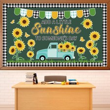 1 Set Spring Sunflower Bulletin Board Decoration Summer Truck Black Plaid Border