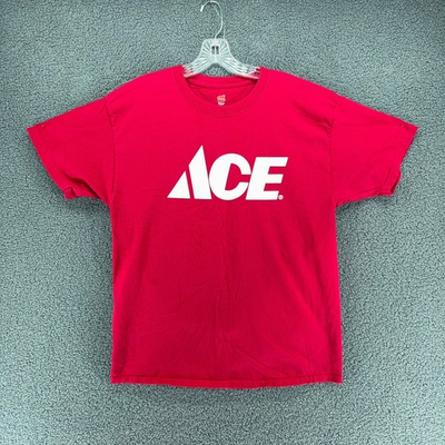 #ad ACE Hardware Graphic T Shirt Mens L Red Employee Uniform Logo Tee Hanes $12.13