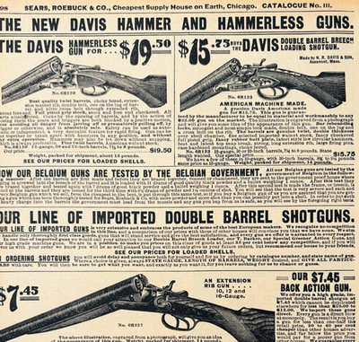 1969 Davis Double Barrel Shotguns 1901 Repro Advertisement Sears Firearms DWU16E