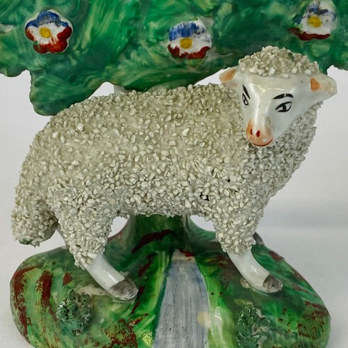 Staffordshire Sheep Antique Pair Ewe & Ram Confetti Bocage Victorian Flatback c1 - Picture 8 of 22