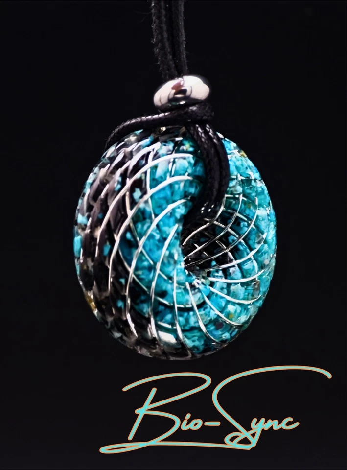 Torus "Blue Equinox" Vortex Energy Pendant Kingman Turquoise Black Tourmaline  - Image 2 of 2
