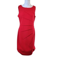 Calvin Klein size 8 dress women sheath textured zipper pleated stretch boat neck