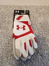 Under Armour Men's UA Yard Baseball Batting Gloves Size SM Small White/Red NEW