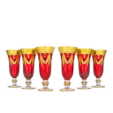 Set of 6 Interglass Italy Crystal Glasses - Ruby Red Italian Champagne Flutes