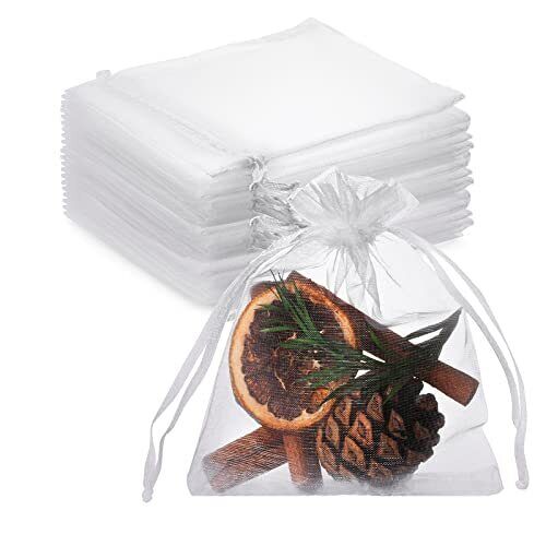 100PCS White Organza Jewelry Bags Drawstring 3 x 4 inch Little Mesh Gift