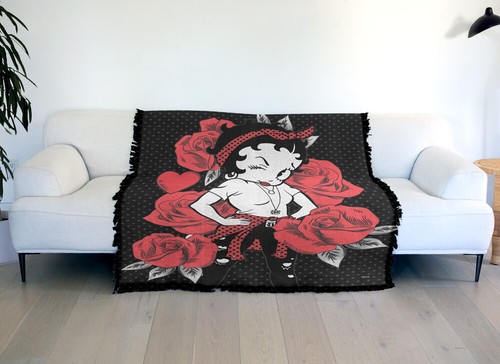 Betty Boop Blanket, 50"x60" Romantic Roses Woven Cotton Blend Throw Blanket - Picture 6 of 6
