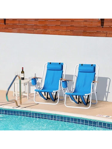 2pcs 23 * 21.7 * 31.5in Blue Beach Chair Oxford Cloth 120kg 4-speed Adjustable - Picture 4 of 12