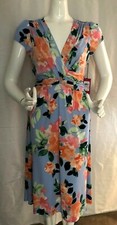 VINCE CAMUTO LADIES V NECK TOP FLORAL MID CALF DRESS BLUE MULTI 6 10 $148