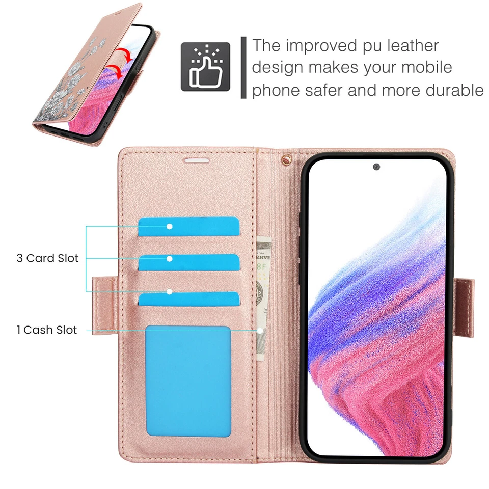 Leather Daisy Flower Wallet Phone Case For Samsung A56 A36 A16 A26 A06 A55 A05 - Image 4 of 4