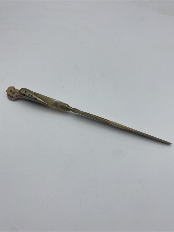 Letter Opener Inlaid Carved Horn Phoenix Bird Brass Vintage