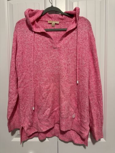Michael Kors Knit Stretch Hoodie Pullover Pink Sweater Women Size XL Pocket