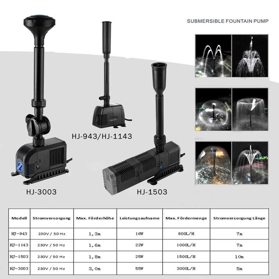Springbrunnenpumpe Teichpumpe Teich Fontäne Wasserpumpe Gartenpumpe Dekor - Bild 2 von 4