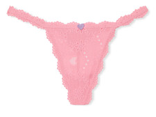 Victoria's Secret Heart Eyelet Pink Cotton V-String Thong Panties M, L, XL, XXL