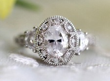 2.30Ct White Oval Cut CZ-Stone Vintage Style Engagement Ring 925 Sterling Silver